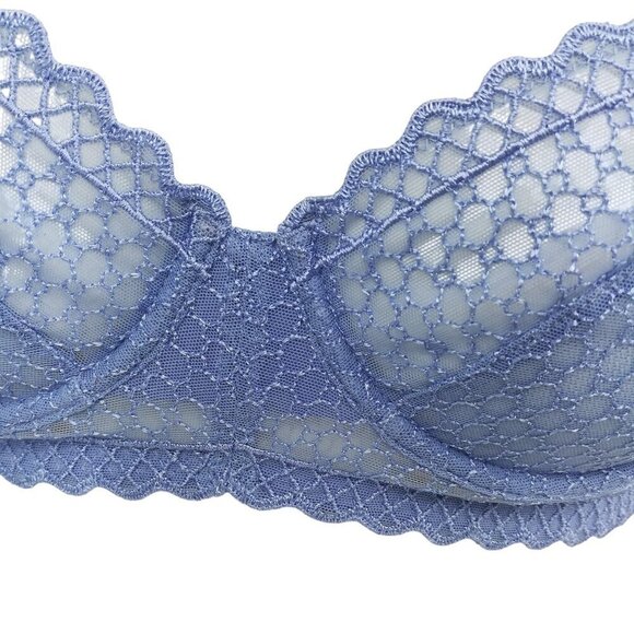 La Perla Bra High Waisted Underwear Underwire Size 34B Blue Lace Set Pinup Sheer - Picture 4 of 16